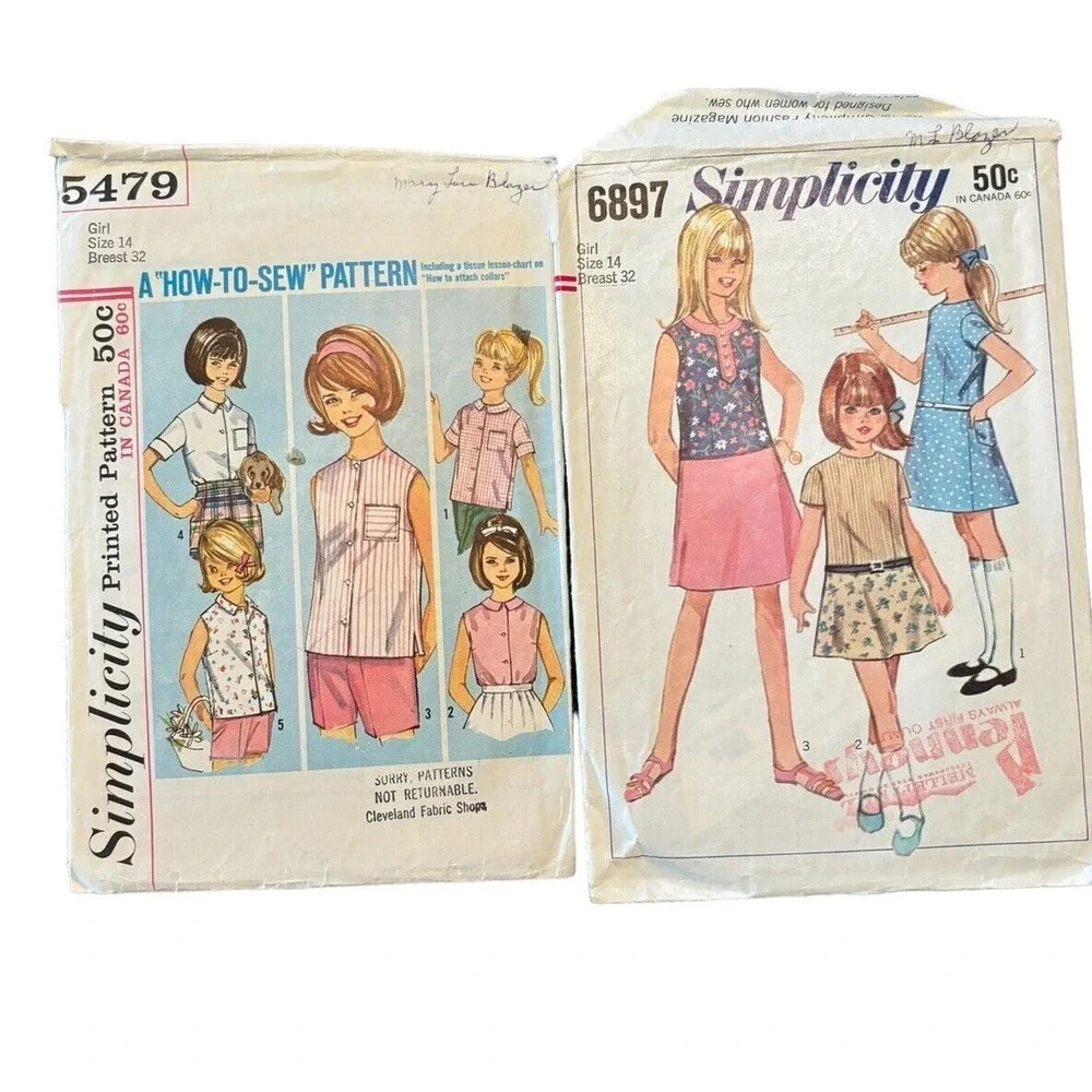 Simplicity Vintage 60's Girls Dress Top Lot Sewing Pattern Sz 14 Retro Boho